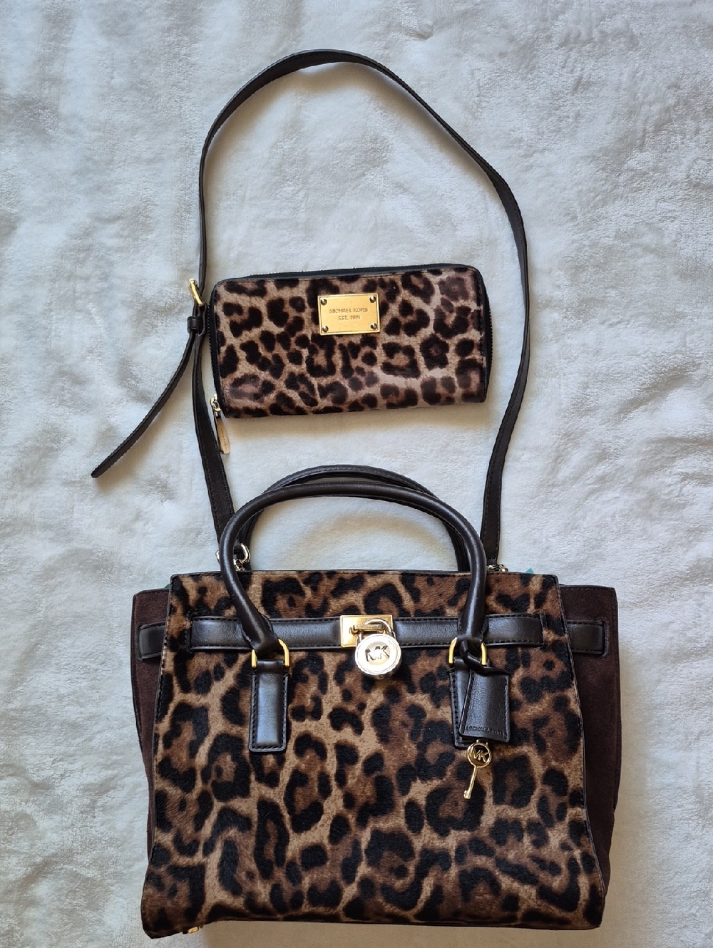 Michael Kors Leopard Print Satchel & Matching Wallet in Brown and Black